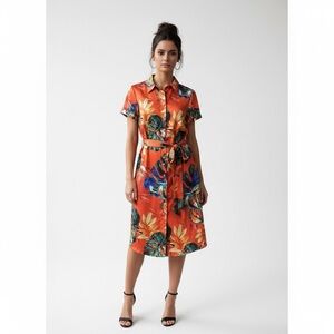Signature Collection Tropical Orange Multi button up dress. Size Medium